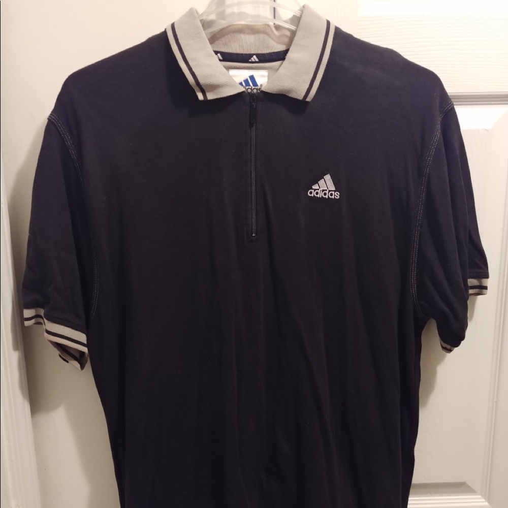 Adidas Vintage 100% Polyester half Zip-Up Polo Shirt. Men's Size Large.
